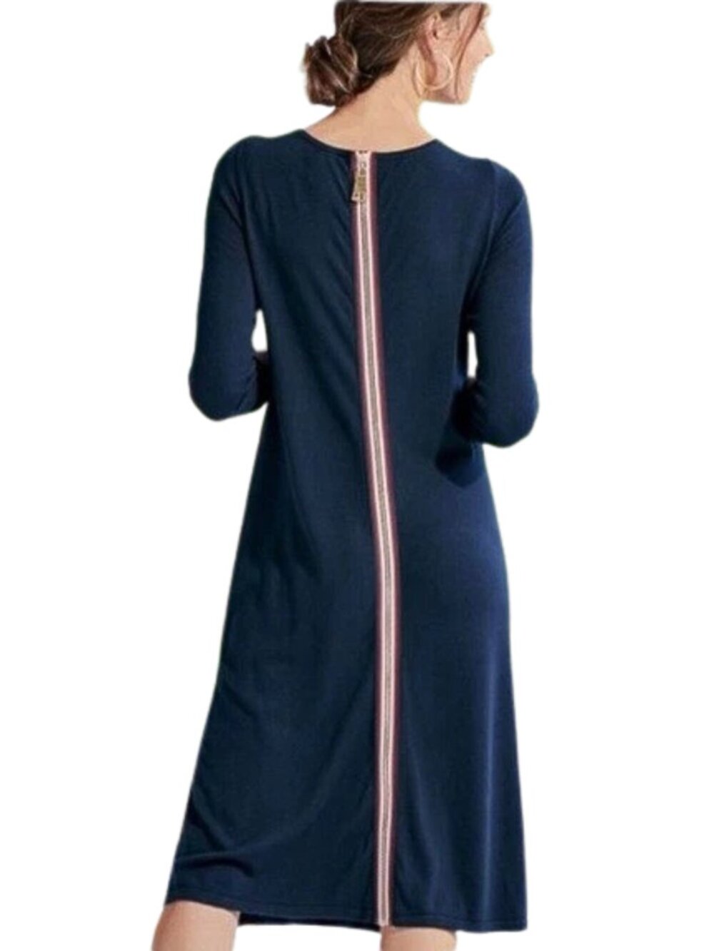Soft Surroundings NWT Margulies Navy Blue Long Sleeve Sweater Dress Red Stripe L